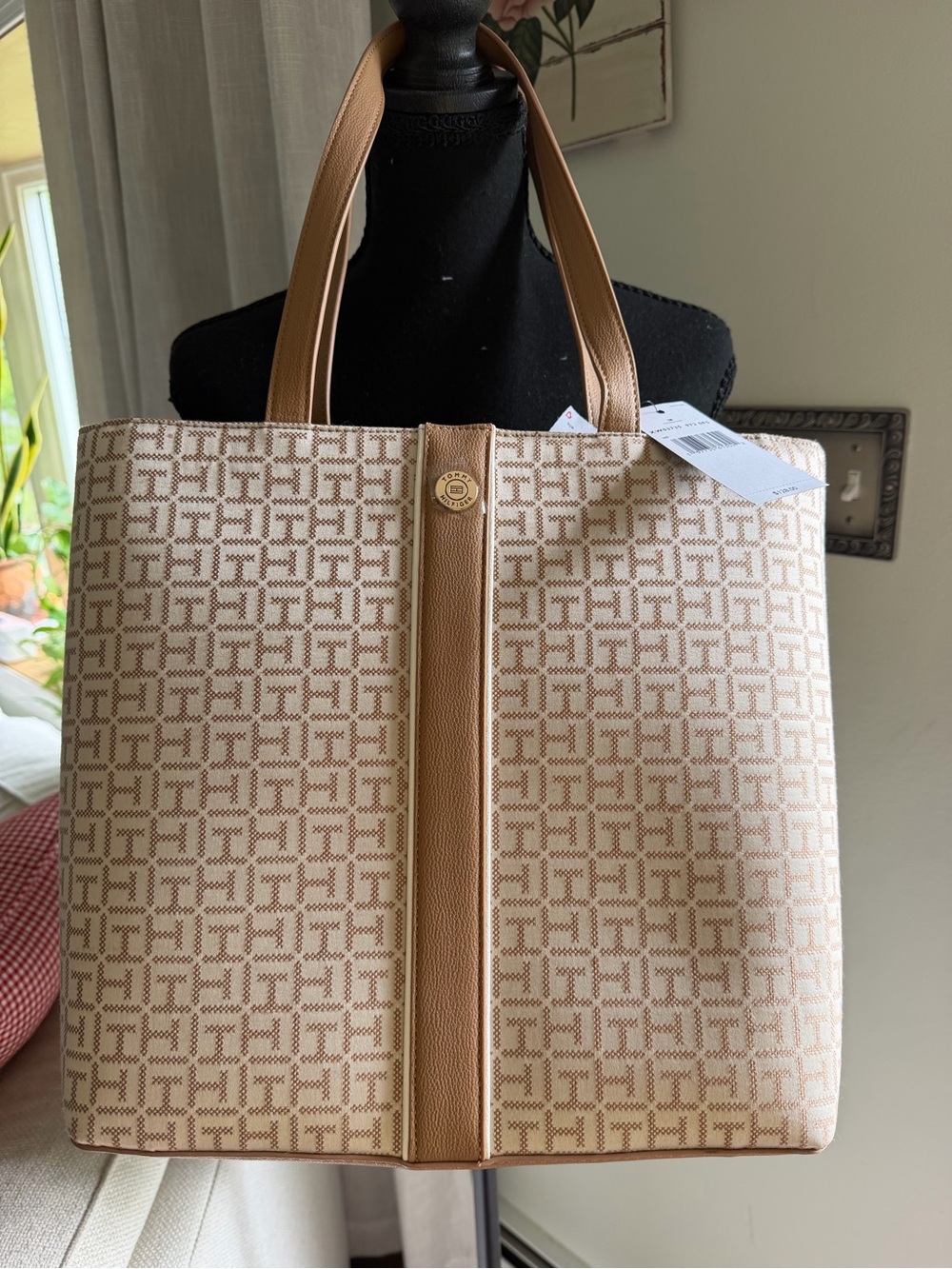 Tommy Hilfiger Beige & Tan Logo-Pattern Tote